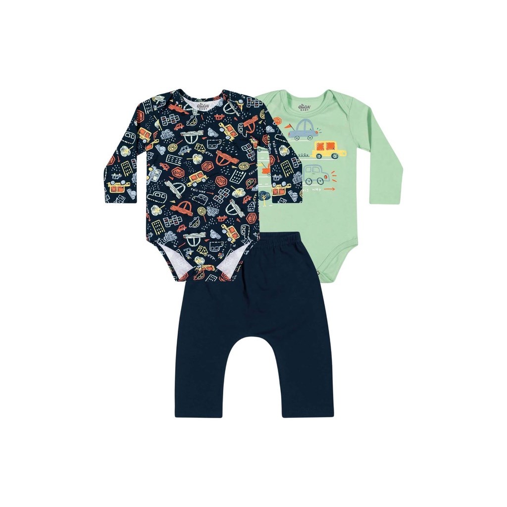 Conjunto Bebê Masculino Body + Calça 3 pçs Elian TAM GG
