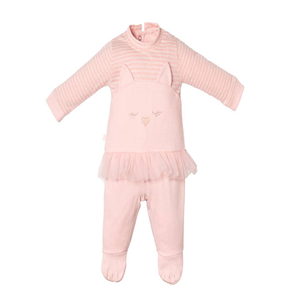 Macacão Bebê Feminino Gatinha Salmão Fofinho