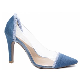 Sapato Scarpin Sandália Salto Fino Jeans Vinil AVS 66009A Tamanho: 38;Cor: Azul