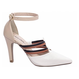 Sandália Scarpin Madrinha Bege Sapato Salto  AVS 66082I Tamanho:34;Cor:Branco