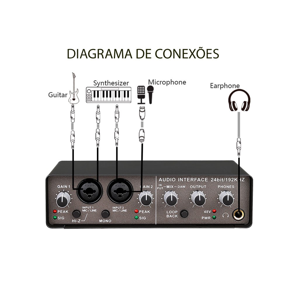 Interface de Áudio Profissonal Teyun Q24 2 Canais AC2703 Sonarweb