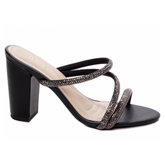 Sandália Tamanco Feminino Com Strass Torrciella AVS 8095A Tamanho:36;Cor:Preto