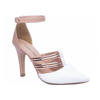 Sandália Scarpin Branco Noiva Sapato Salto Médio AVS 66082A Tamanho: 38;Cor:Branco