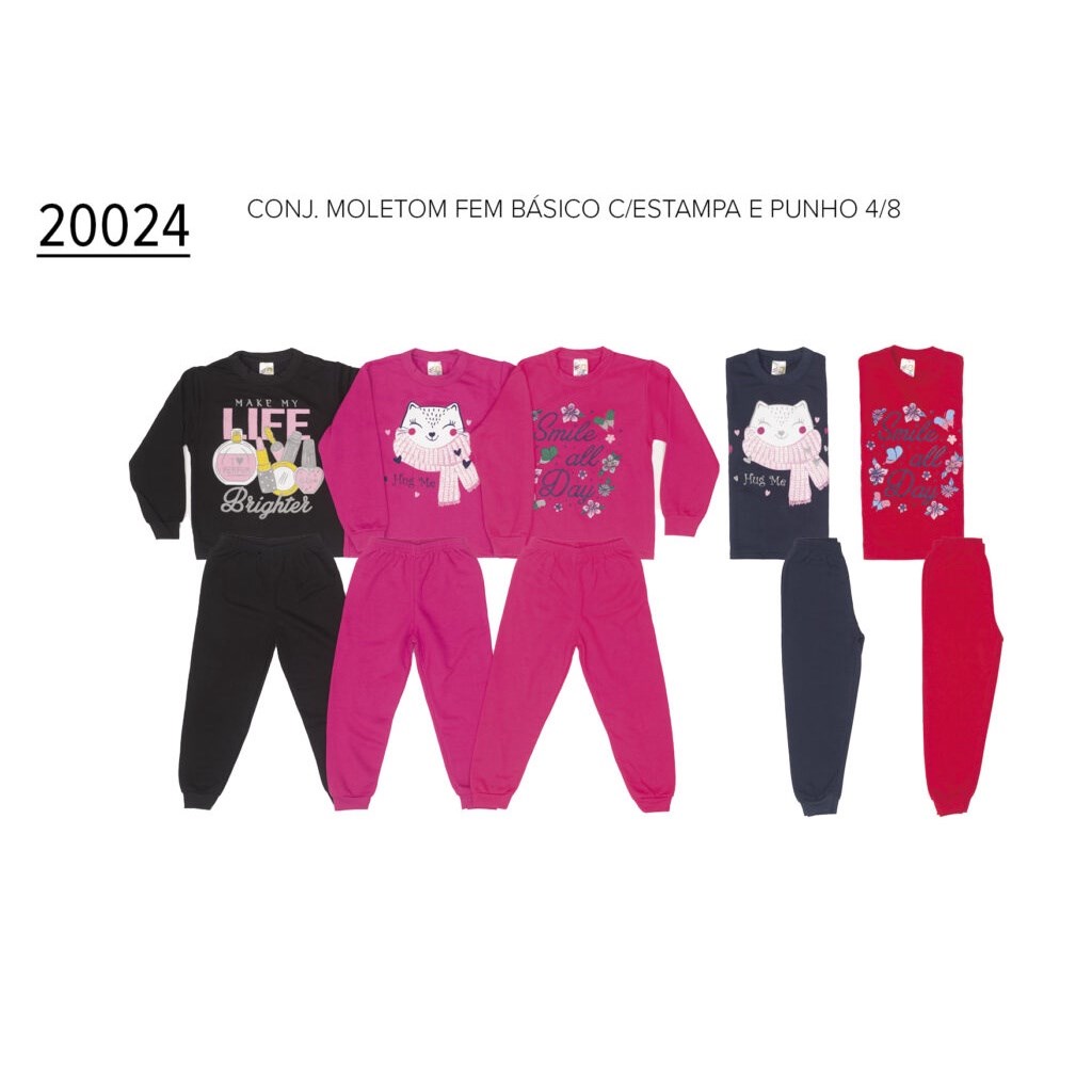 Conjunto Infantil Feminino Blusa e Calça Moletom 4 ao 8