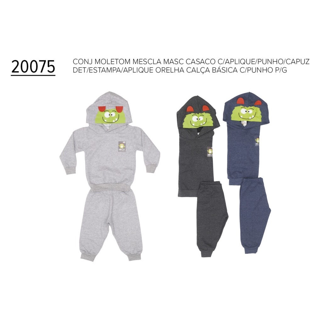 Conjunto Bebe Masculino Blusão e Calça Moletom P ao G