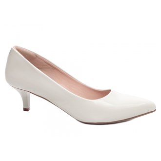 Sapato Scarpin Salto Fino Baixo Verniz Off White 9300-01B_AR Tamanho:42;cor:Off White