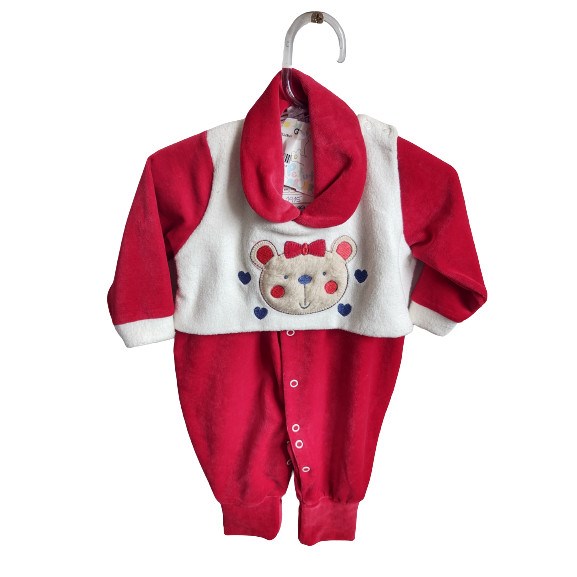 Macacão Bebê Feminino Plush Vermelho Petutinha Tam G