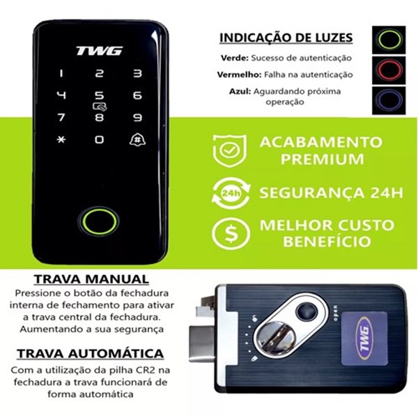 Fechadura Digital Biométrica Eletronica Touch Sobrepor Senha