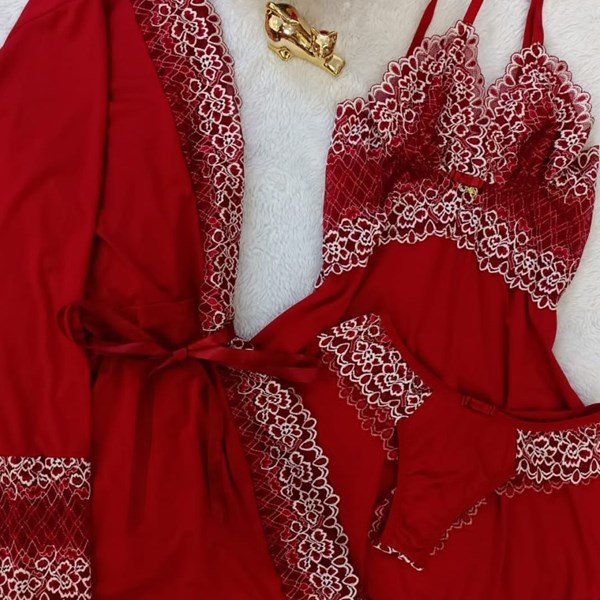 Kit de luxo com Robe camisola e calcinha