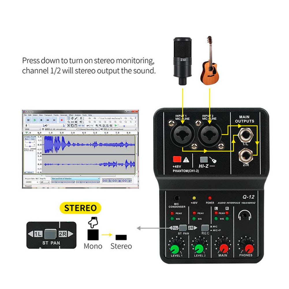 Interface de Áudio Profissonal Teyun Q12 2 Canais AC2732 Sonarweb