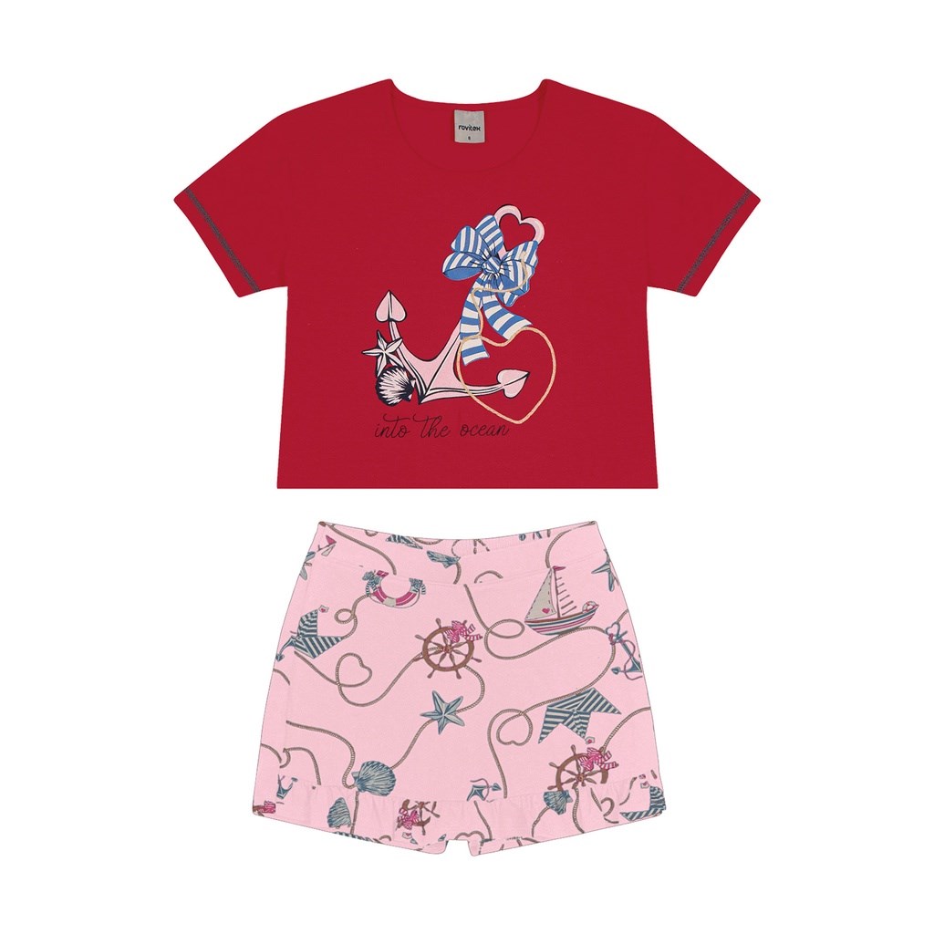 Conjunto Infantil Fem Blusa e Short Saia Rovitex TAM 10