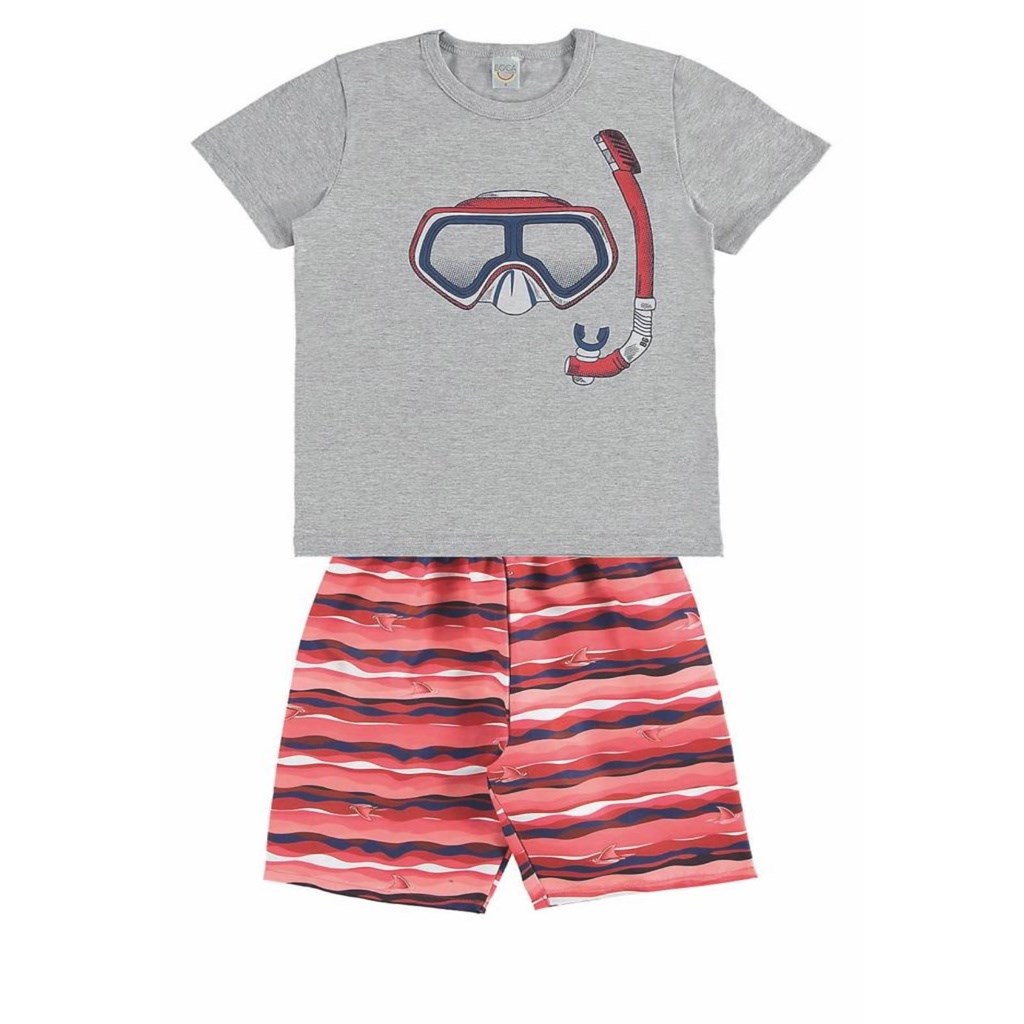 Conjunto Infantil Masculino Camiseta + Bermuda Boca Grande 4 ao 10