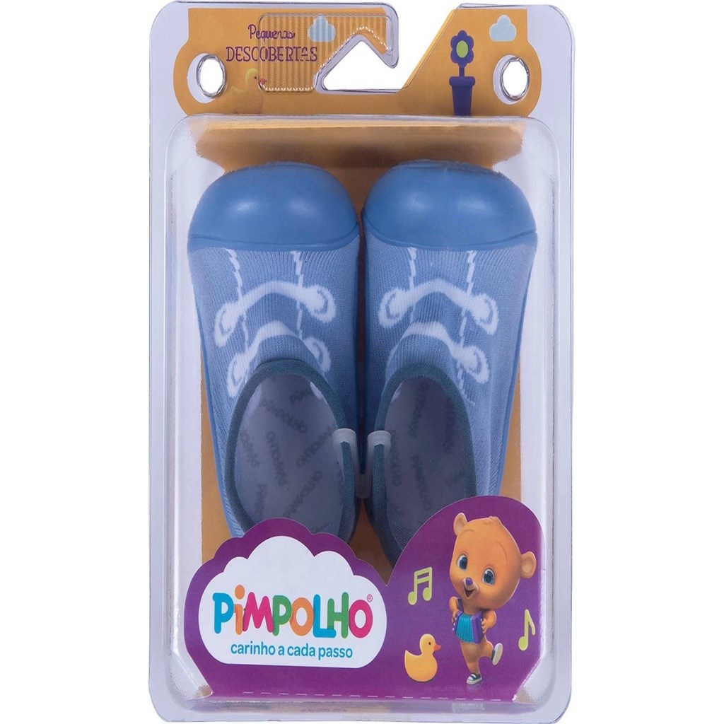Meia Infantil Masculino Com Sola Cano Baixo Azul Pimpolho