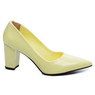 Sapato Scarpin Salto Grosso Verniz Amarelo AVS 8000-02N_AR Tamanho:40;Cor:Amarelo